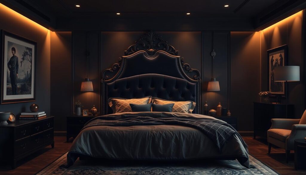 Moody Bedroom with Statement Headboard