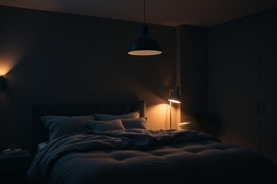 moody bedroom lighting