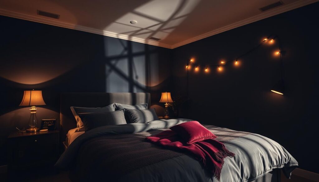 moody bedroom lighting